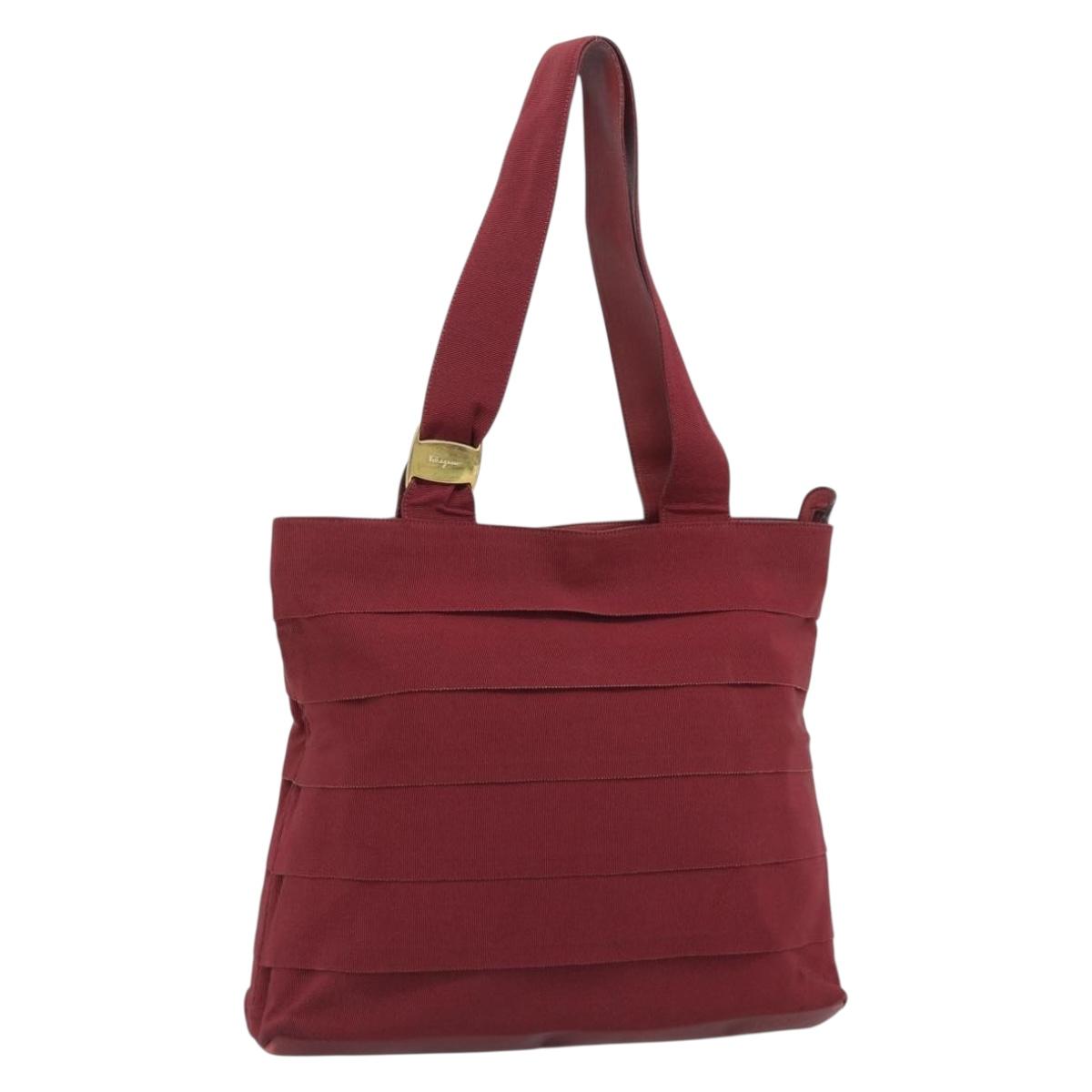 Salvatore Ferragamo Tote Bag Canvas Bordeaux Gold Auth ar14084