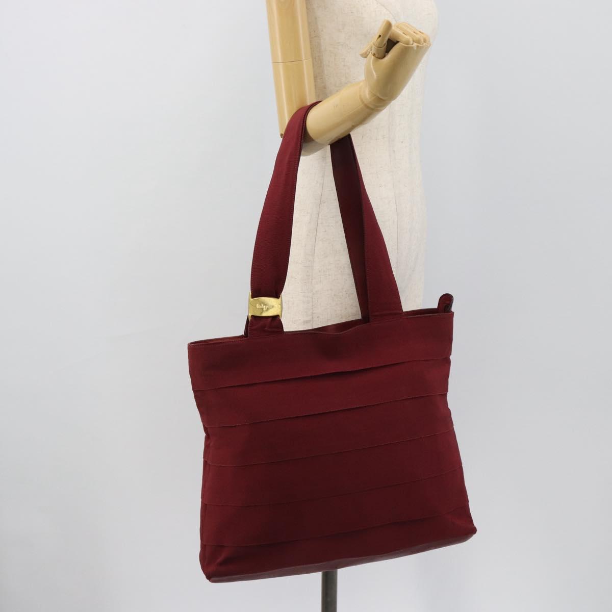 Salvatore Ferragamo Tote Bag Canvas Bordeaux Gold Auth ar14084