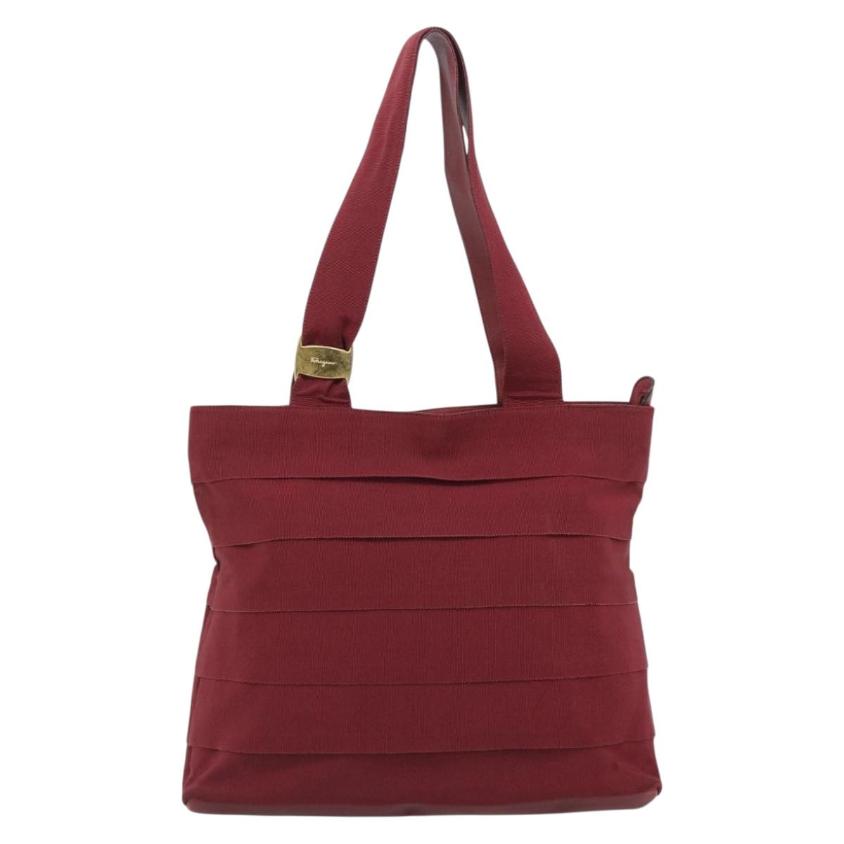 Salvatore Ferragamo Tote Bag Canvas Bordeaux Gold Auth ar14084