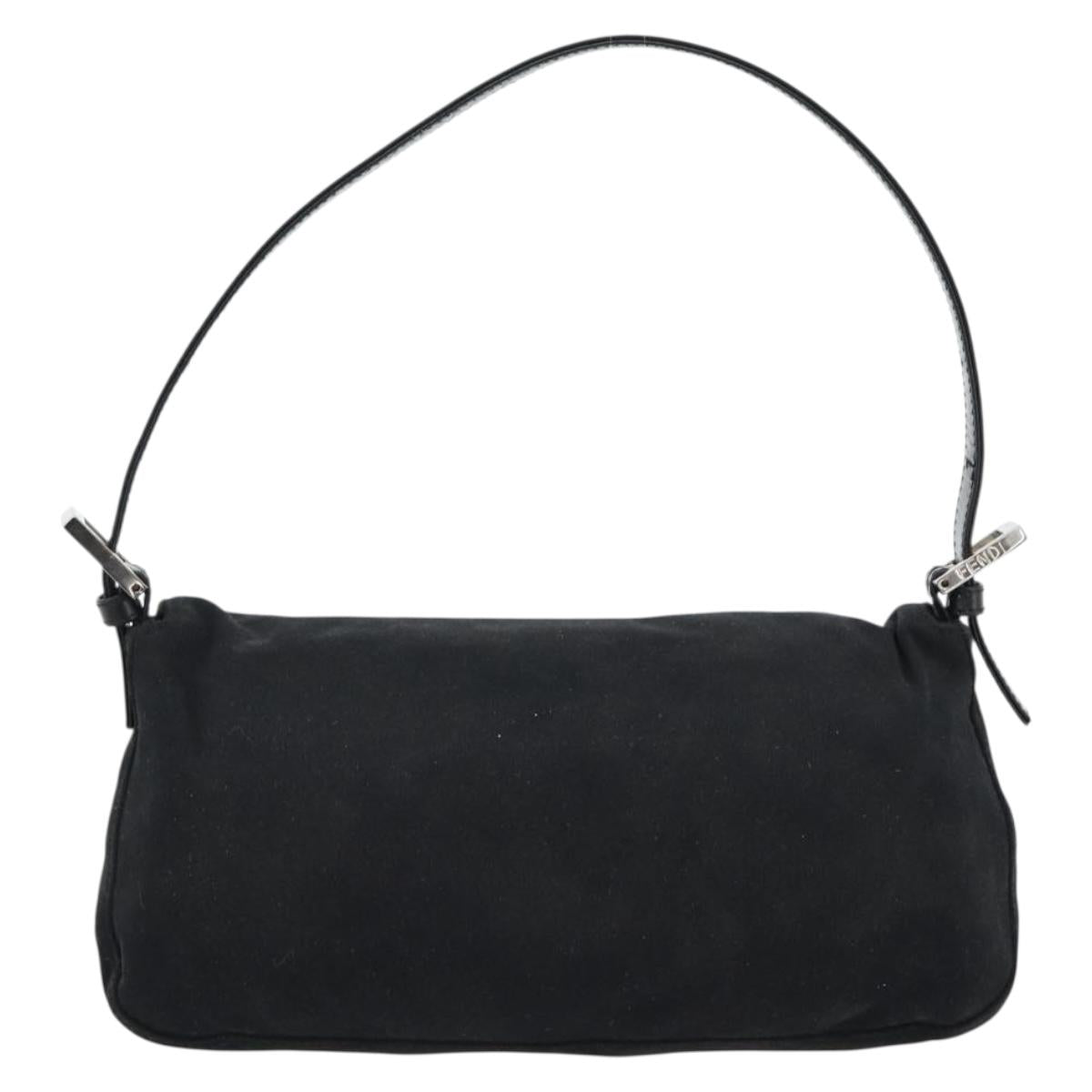 FENDI Mamma Baguette Shoulder Bag Cotton Black Silver Auth ar14086