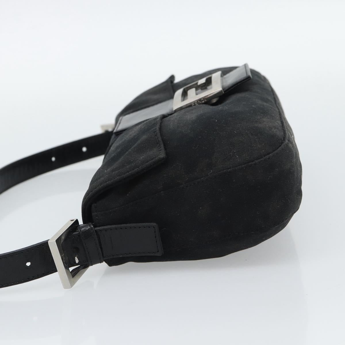 FENDI Mamma Baguette Shoulder Bag Cotton Black Silver Auth ar14086