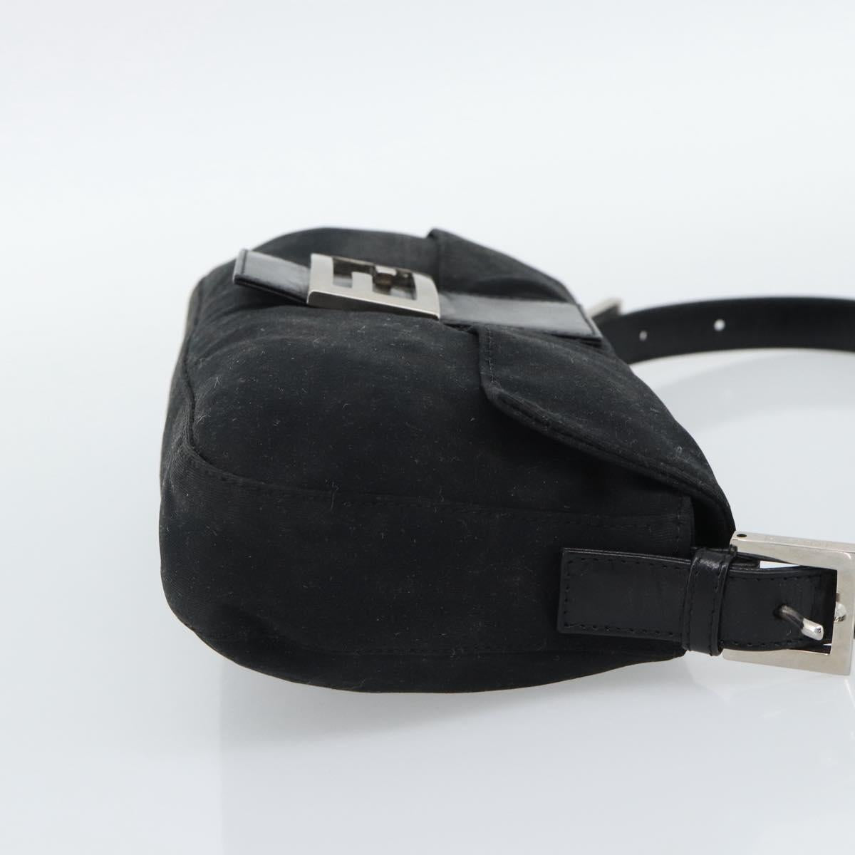 FENDI Mamma Baguette Shoulder Bag Cotton Black Silver Auth ar14086