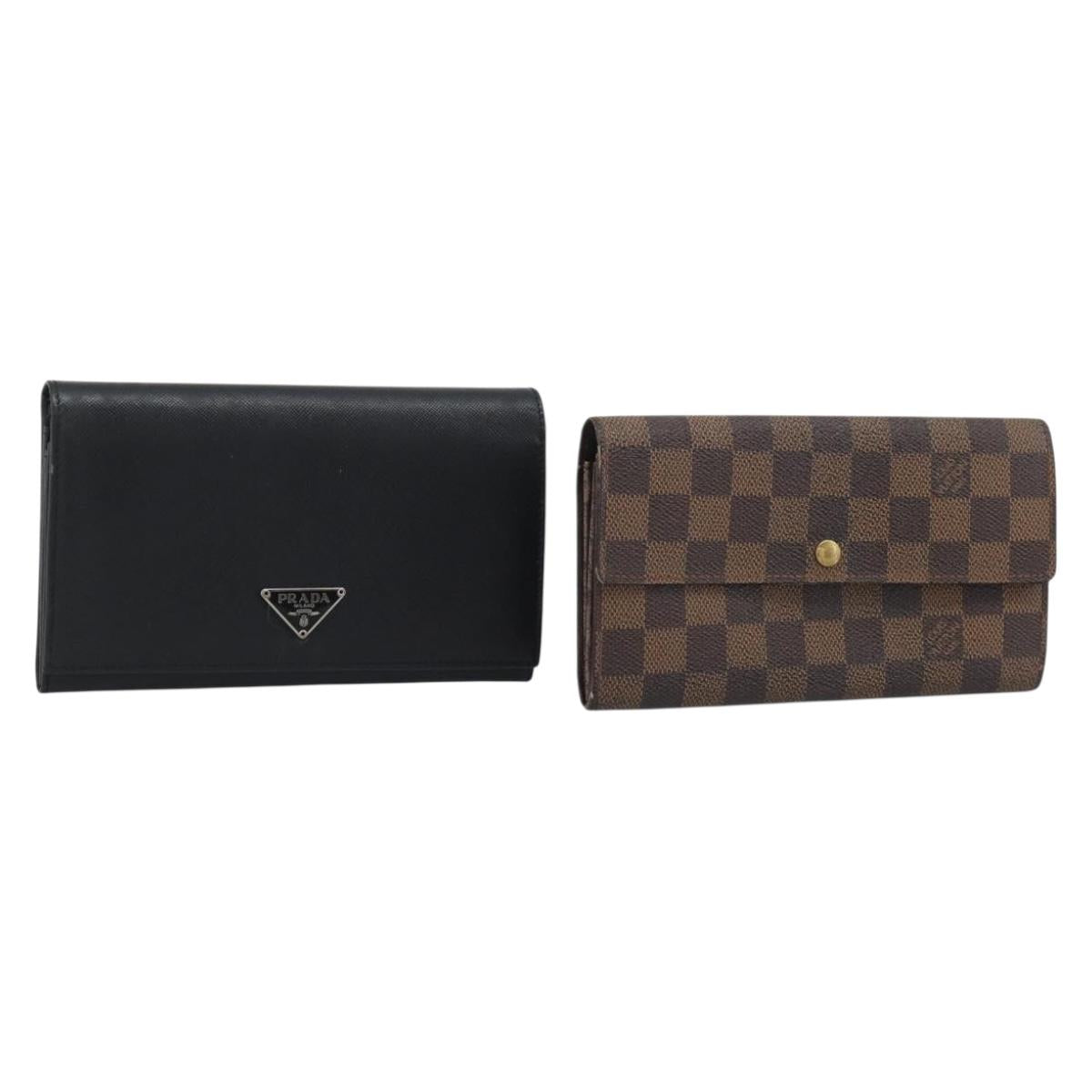 LOUIS VUITTON PRADA Long Wallet Leather PVC 2 Set Black Brown LV Auth ar14087