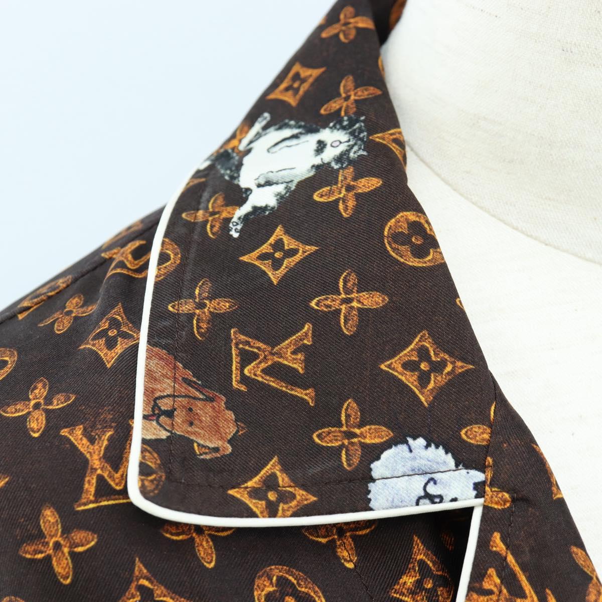 LOUIS VUITTON Catgram Long Sleeve Shirt Silk 40 Brown LV Auth ar14094