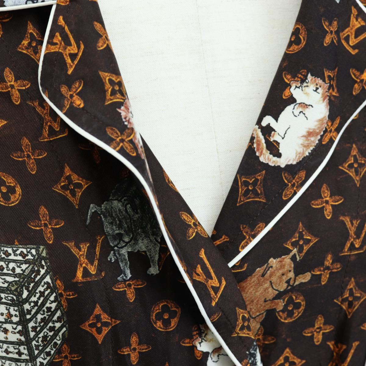 LOUIS VUITTON Catgram Long Sleeve Shirt Silk 40 Brown LV Auth ar14094