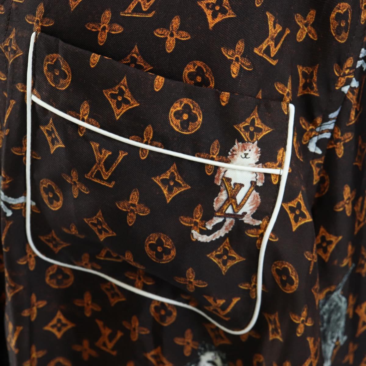 LOUIS VUITTON Catgram Long Sleeve Shirt Silk 40 Brown LV Auth ar14094