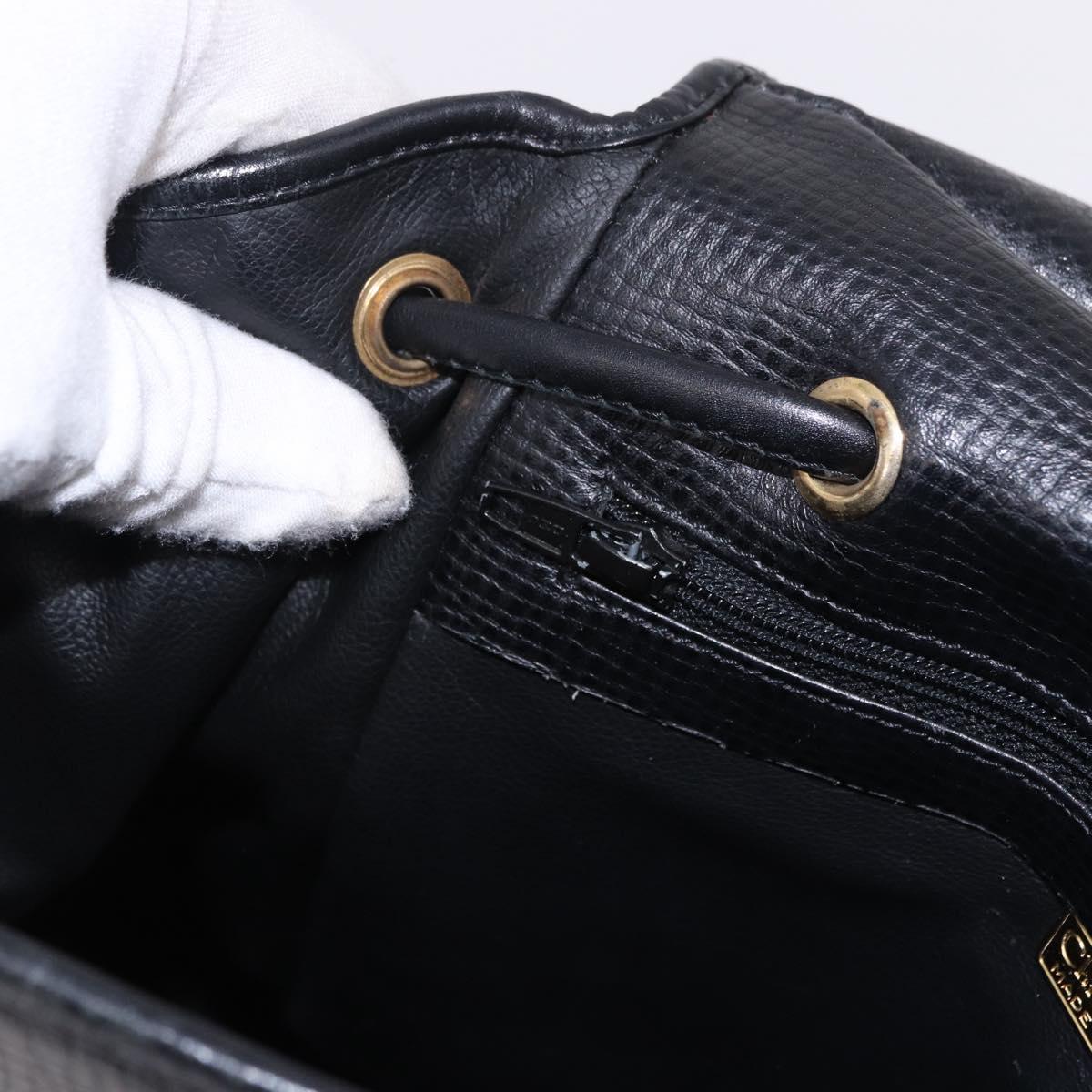 Christian Dior Backpack Leather Black Gold Tone Auth ar14096A