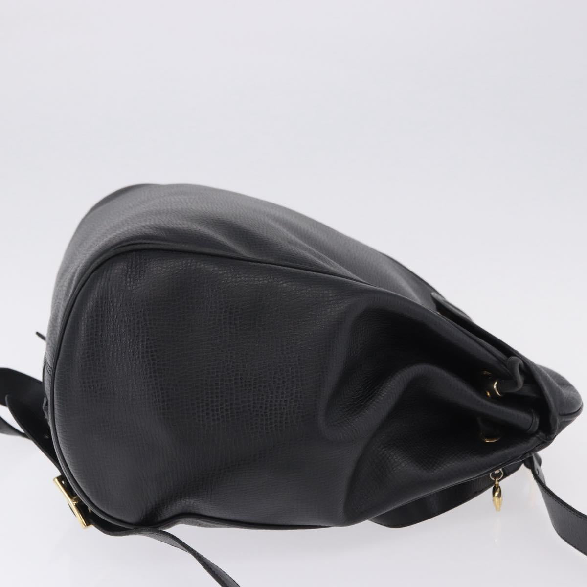 Christian Dior Backpack Leather Black Gold Tone Auth ar14096A