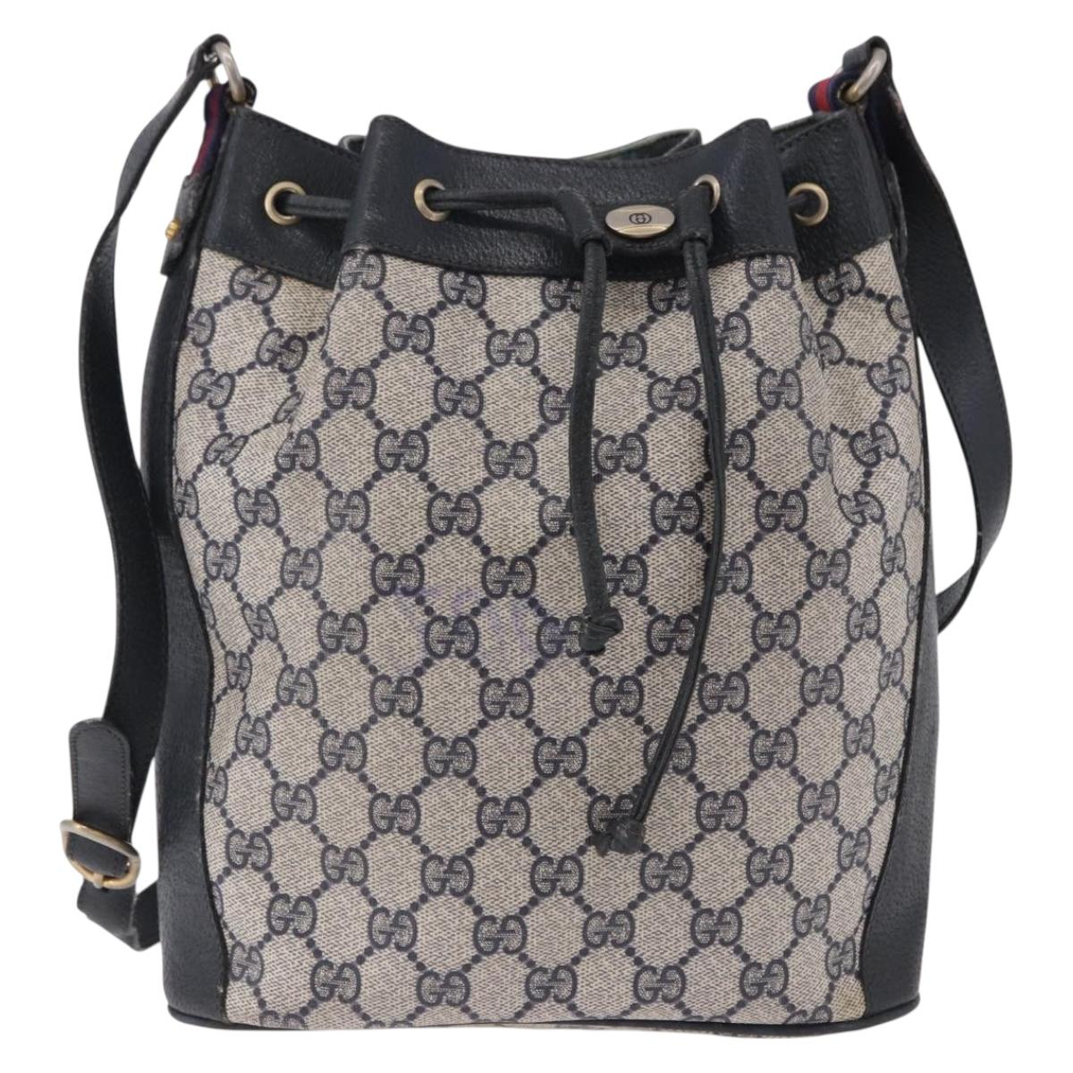GUCCI GG Supreme Shoulder Bag PVC Leather Navy Gold Tone 41 02 034 Auth ar14100