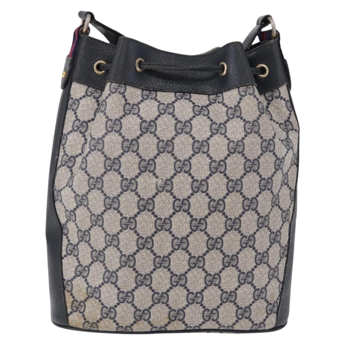 GUCCI GG Supreme Shoulder Bag PVC Leather Navy Gold Tone 41 02 034 Auth ar14100