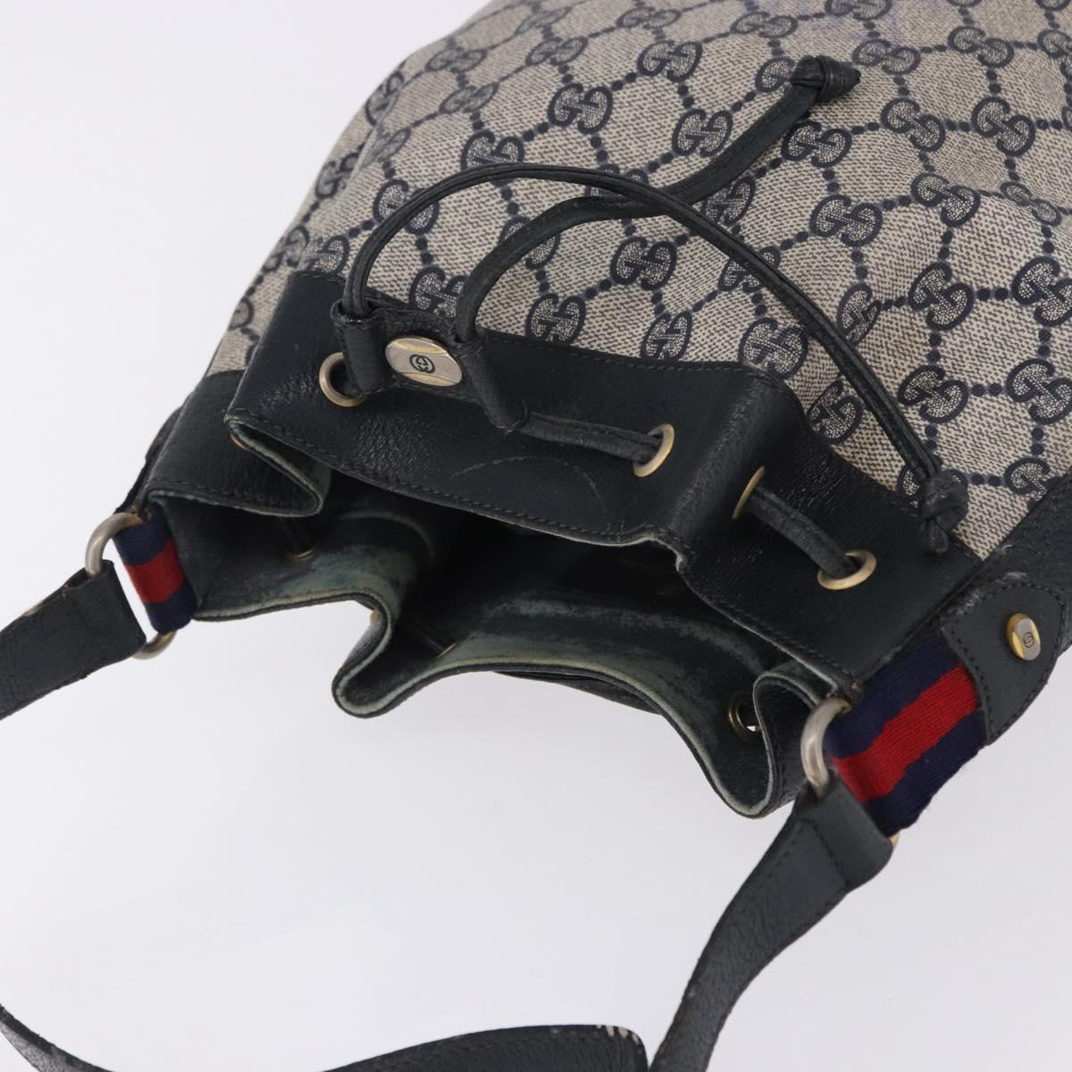 GUCCI GG Supreme Shoulder Bag PVC Leather Navy Gold Tone 41 02 034 Auth ar14100