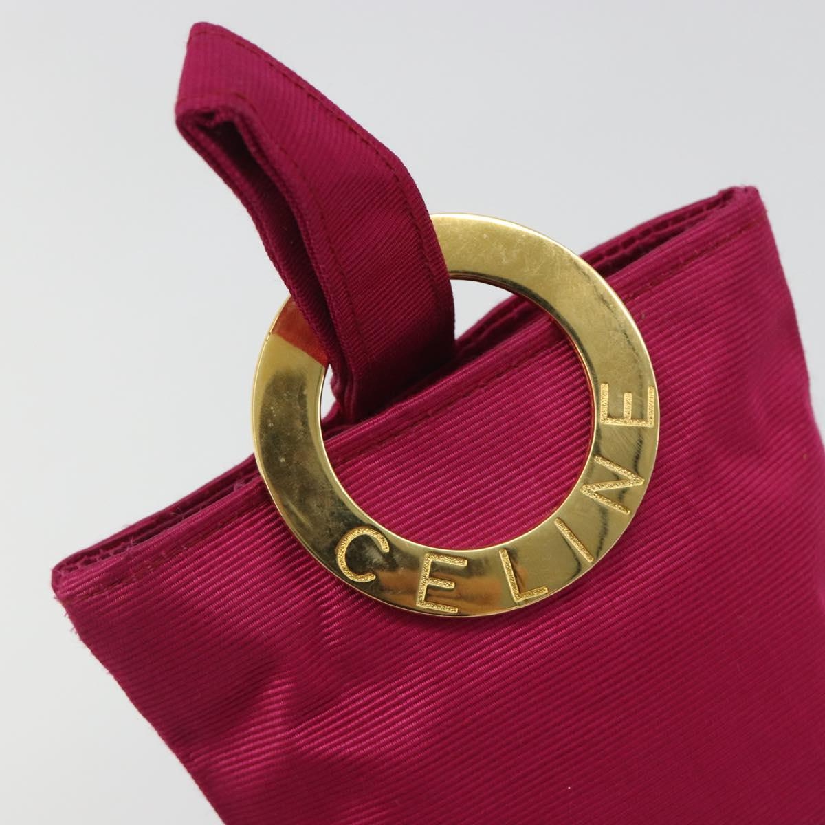 CELINE Circle Pouch Nylon Pink Gold Tone Auth ar14102