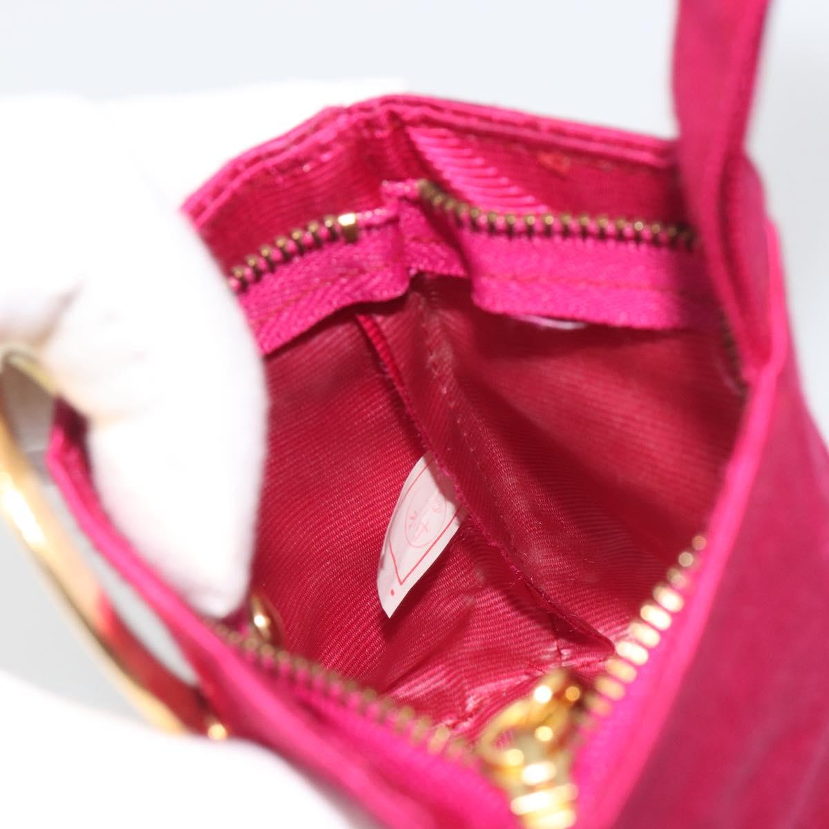 CELINE Circle Pouch Nylon Pink Gold Tone Auth ar14102