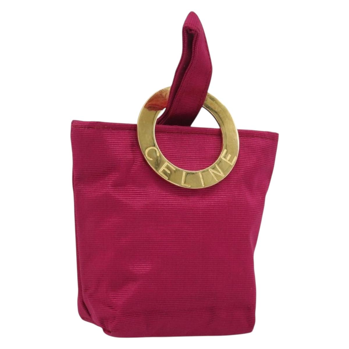 CELINE Circle Pouch Nylon Pink Gold Tone Auth ar14102