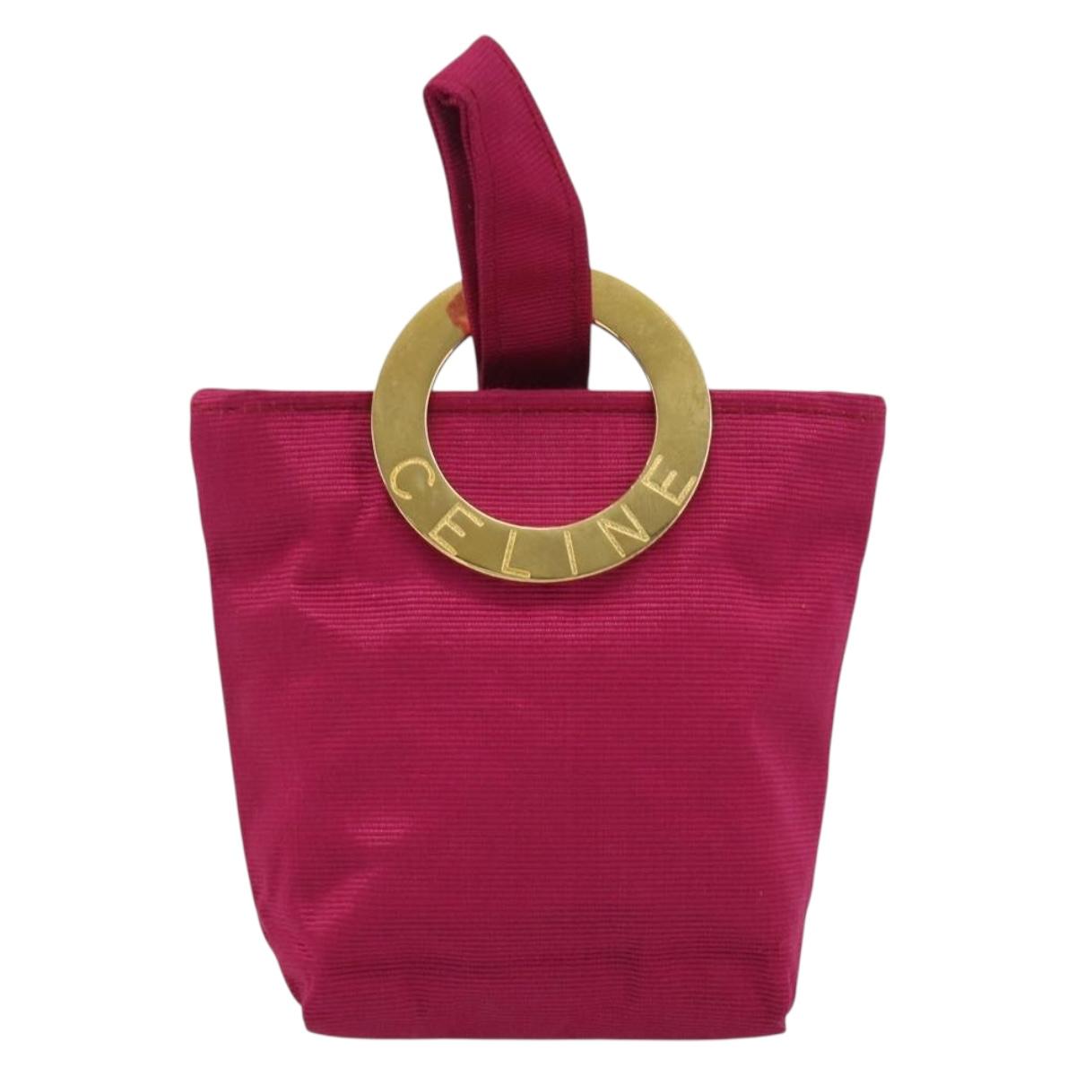 CELINE Circle Pouch Nylon Pink Gold Tone Auth ar14102