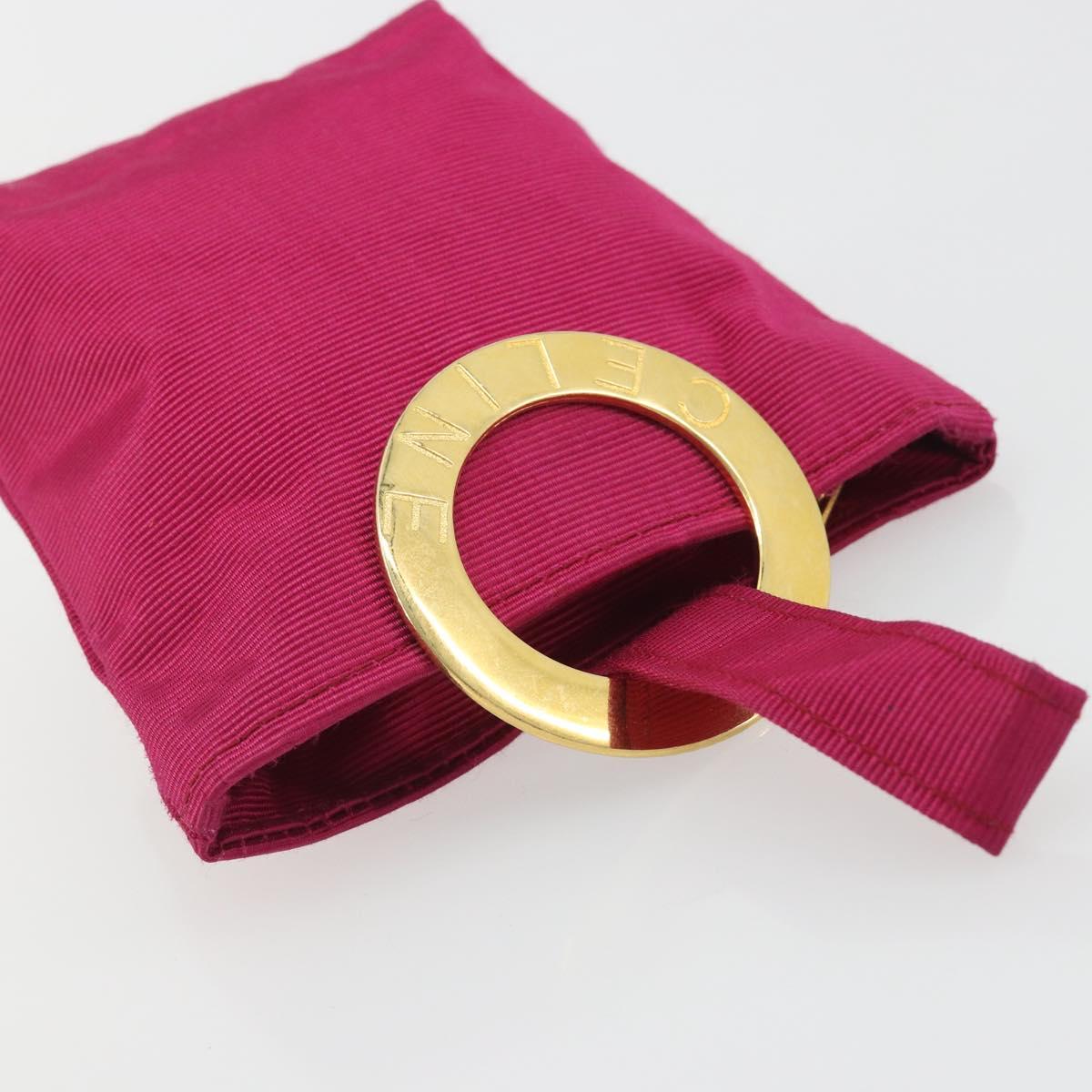 CELINE Circle Pouch Nylon Pink Gold Tone Auth ar14102