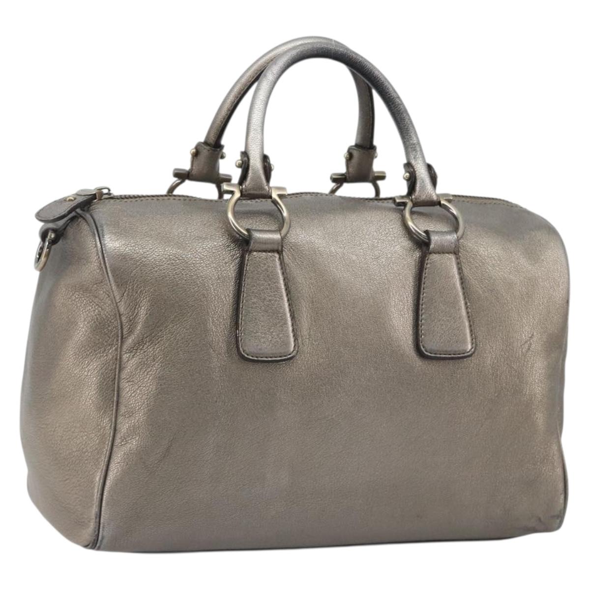 LOUIS VUITTON Gancini Hand Bag Leather Silver LV Auth ar14110