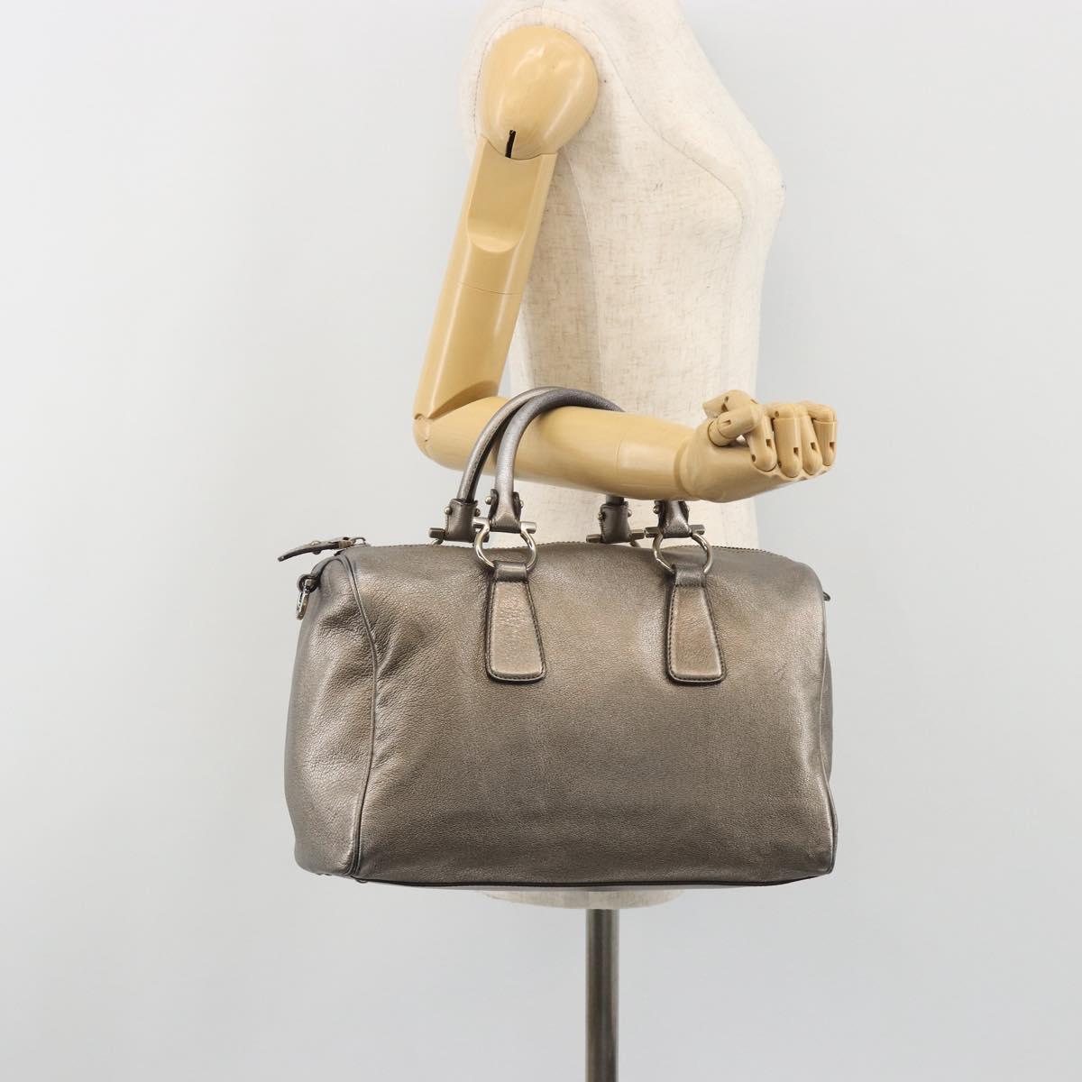 LOUIS VUITTON Gancini Hand Bag Leather Silver LV Auth ar14110