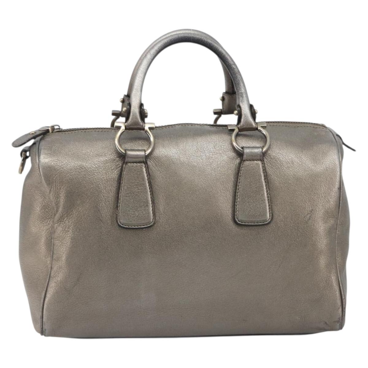 LOUIS VUITTON Gancini Hand Bag Leather Silver LV Auth ar14110