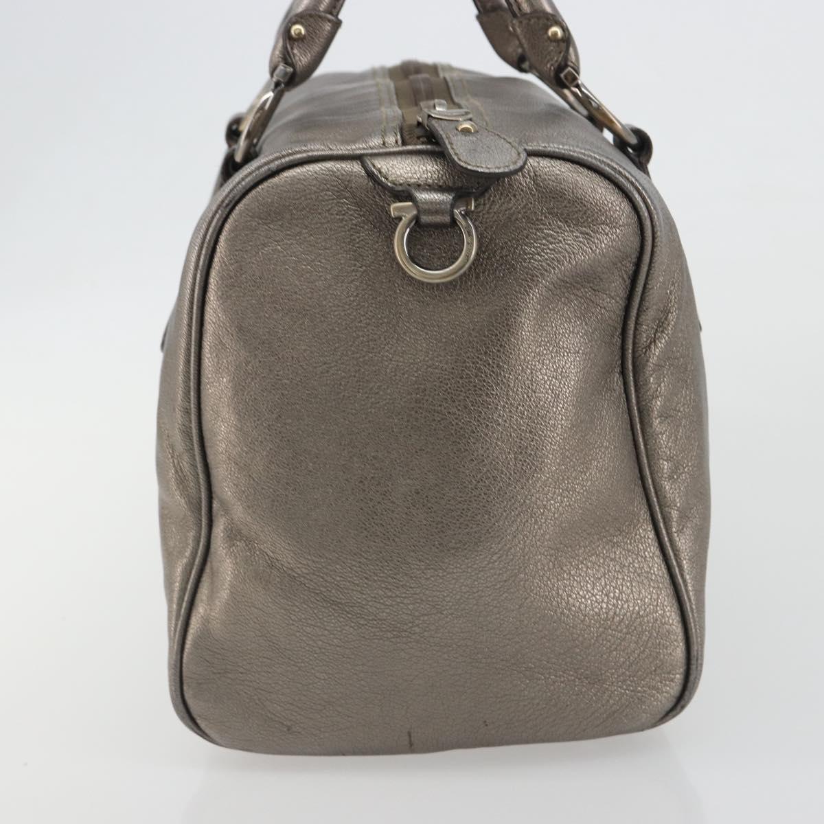 LOUIS VUITTON Gancini Hand Bag Leather Silver LV Auth ar14110