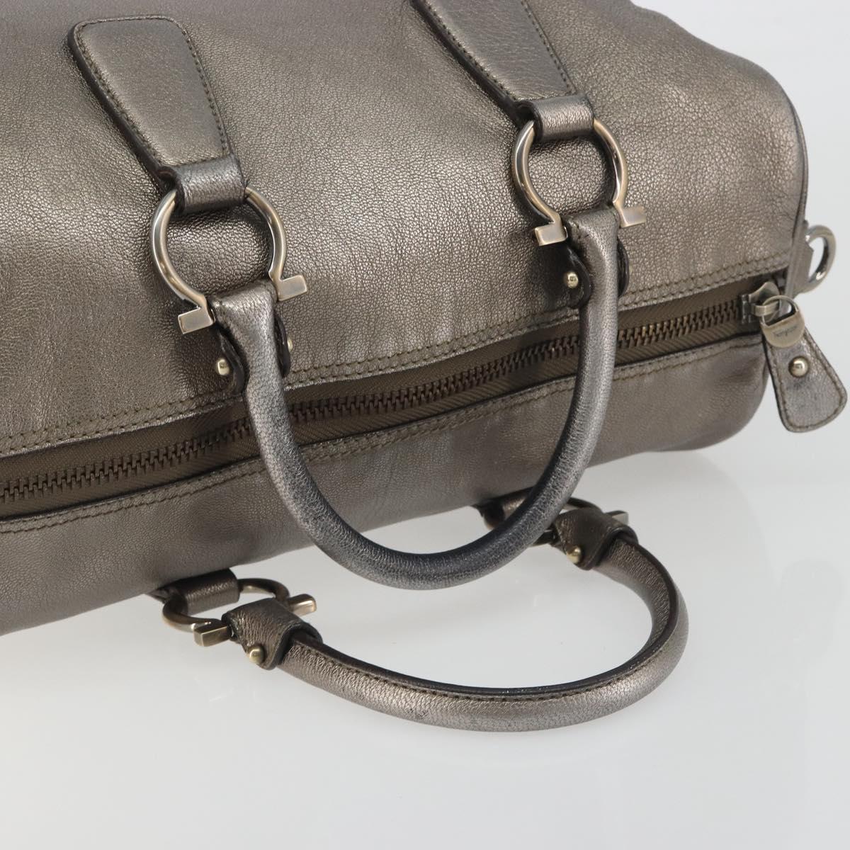 LOUIS VUITTON Gancini Hand Bag Leather Silver LV Auth ar14110