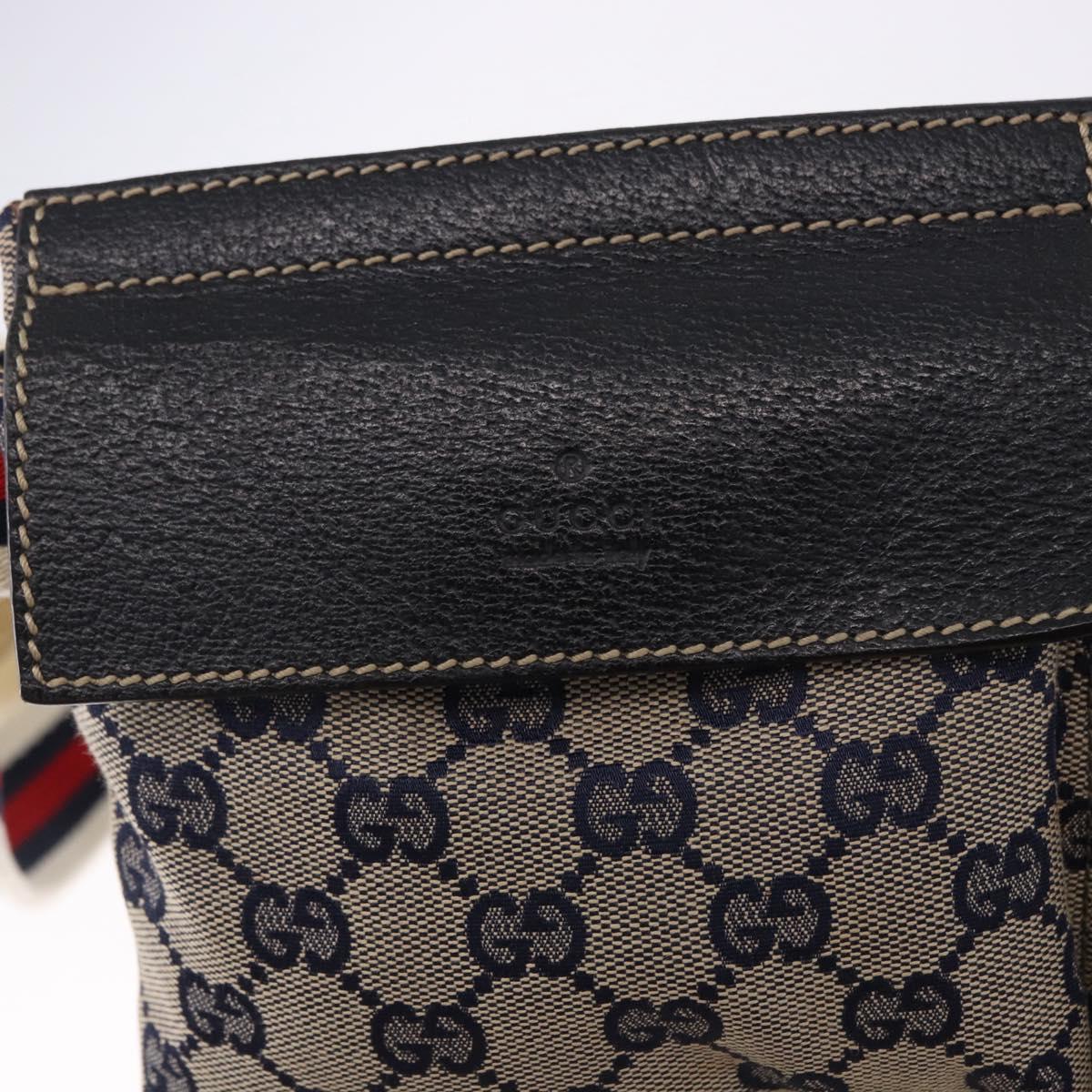 GUCCI GG Canvas Sherry Line Waist Bag Navy Silver 28566 Auth ar14112
