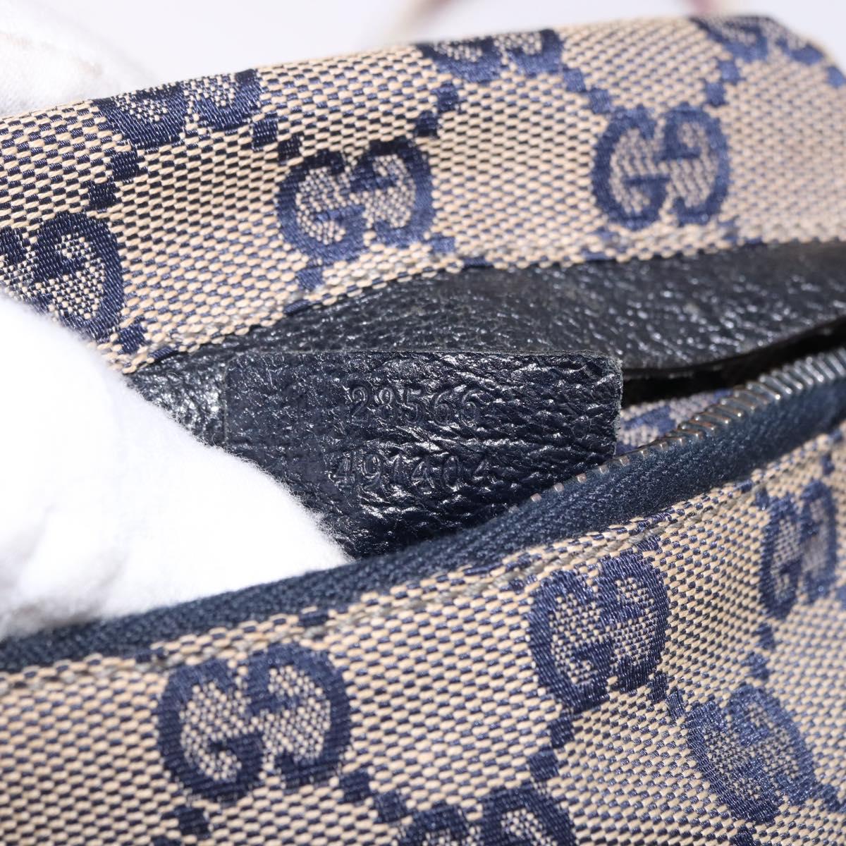 GUCCI GG Canvas Sherry Line Waist Bag Navy Silver 28566 Auth ar14112