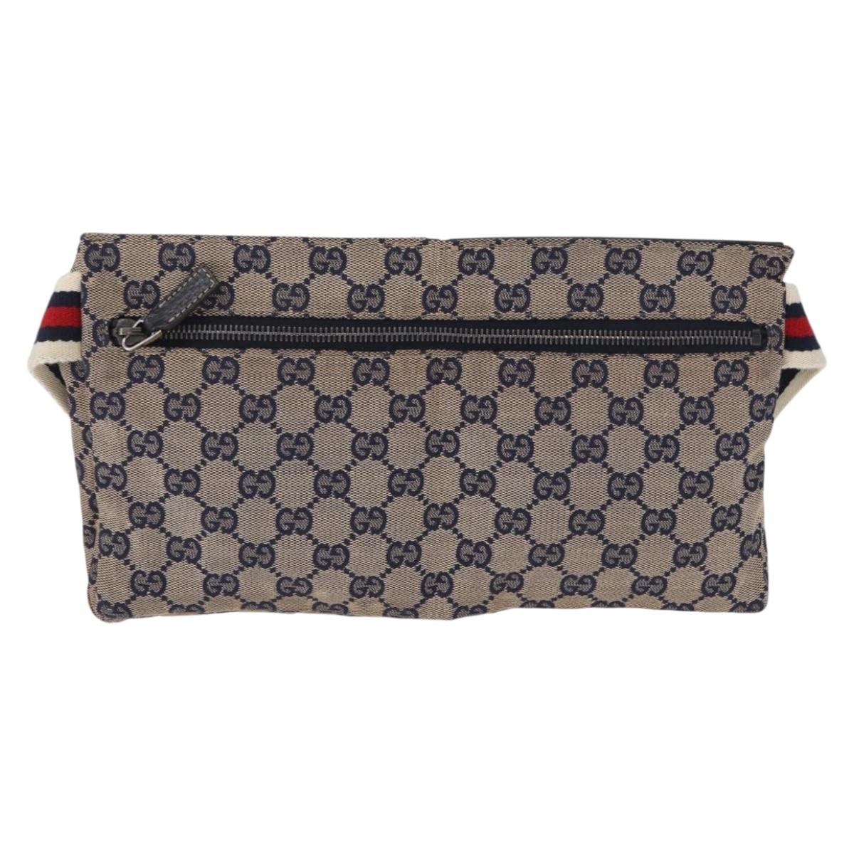 GUCCI GG Canvas Sherry Line Waist Bag Navy Silver 28566 Auth ar14112