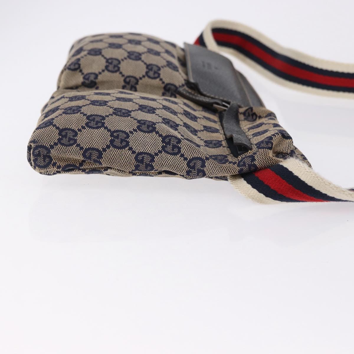 GUCCI GG Canvas Sherry Line Waist Bag Navy Silver 28566 Auth ar14112
