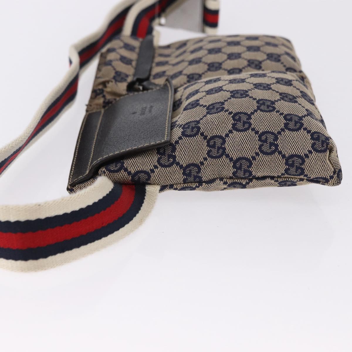 GUCCI GG Canvas Sherry Line Waist Bag Navy Silver 28566 Auth ar14112