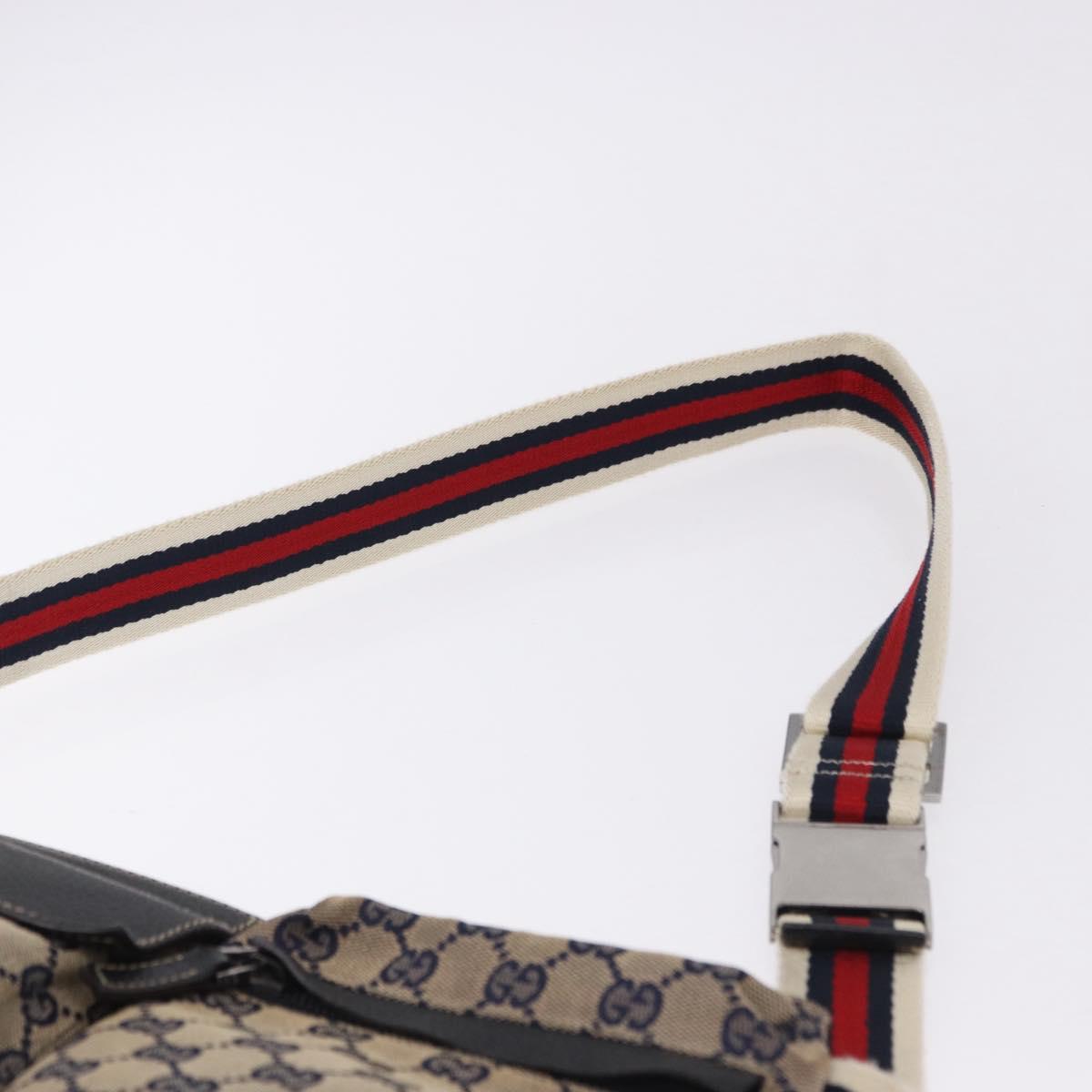 GUCCI GG Canvas Sherry Line Waist Bag Navy Silver 28566 Auth ar14112
