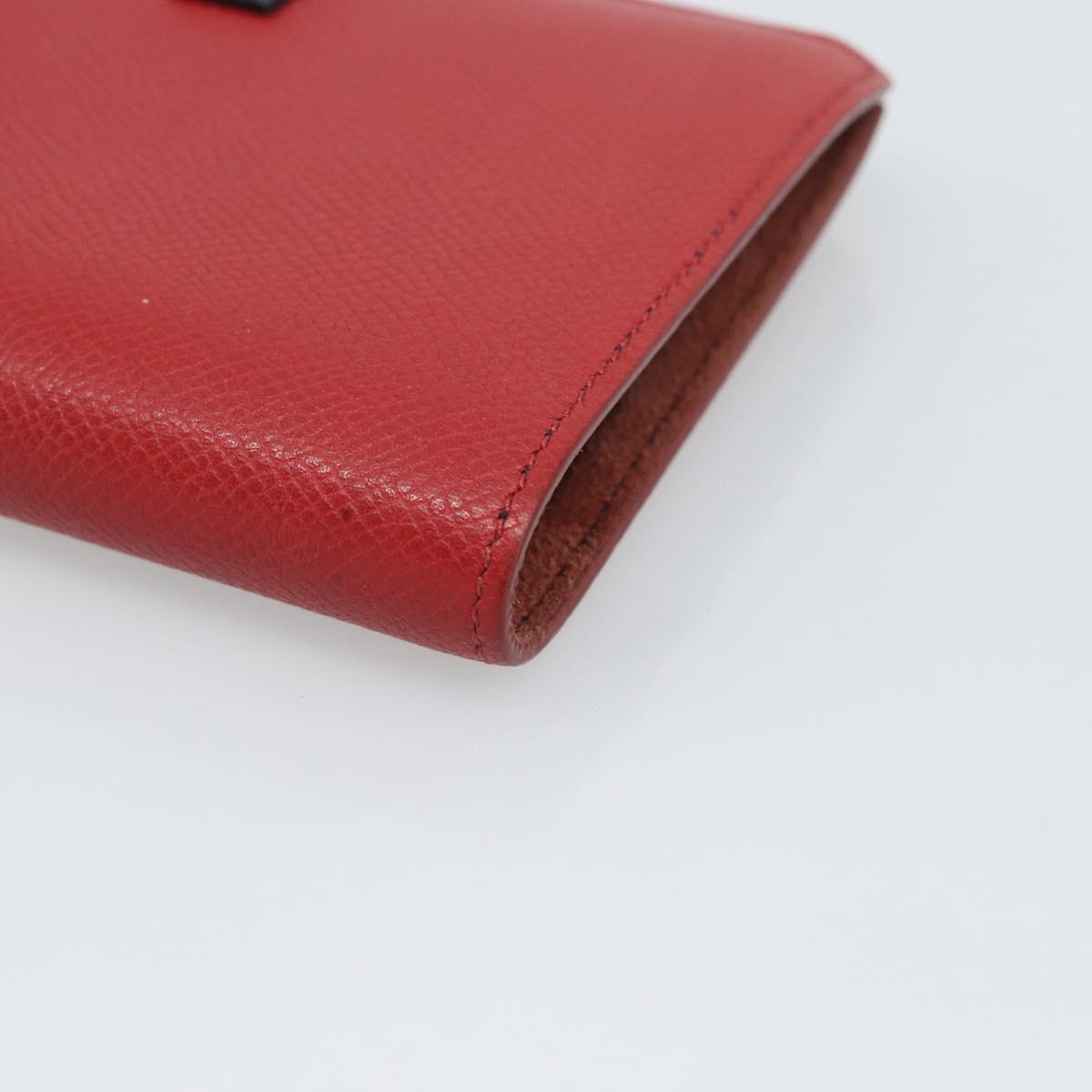 CELINE Large Strap Wallet Bifold Wallet Leather Red Gold Tone Auth ar14122A