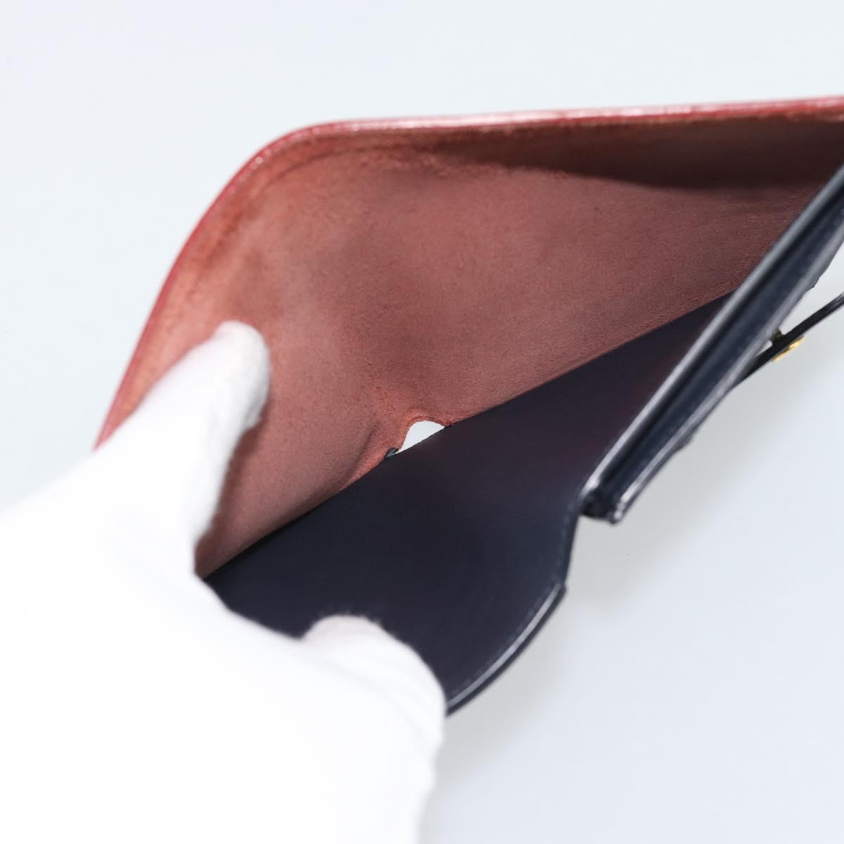 CELINE Large Strap Wallet Bifold Wallet Leather Red Gold Tone Auth ar14122A