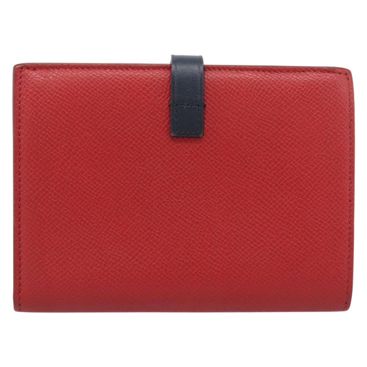 CELINE Large Strap Wallet Bifold Wallet Leather Red Gold Tone Auth ar14122A