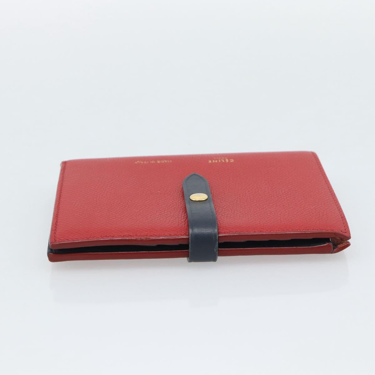 CELINE Large Strap Wallet Bifold Wallet Leather Red Gold Tone Auth ar14122A
