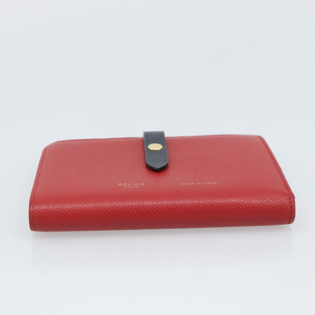 CELINE Large Strap Wallet Bifold Wallet Leather Red Gold Tone Auth ar14122A