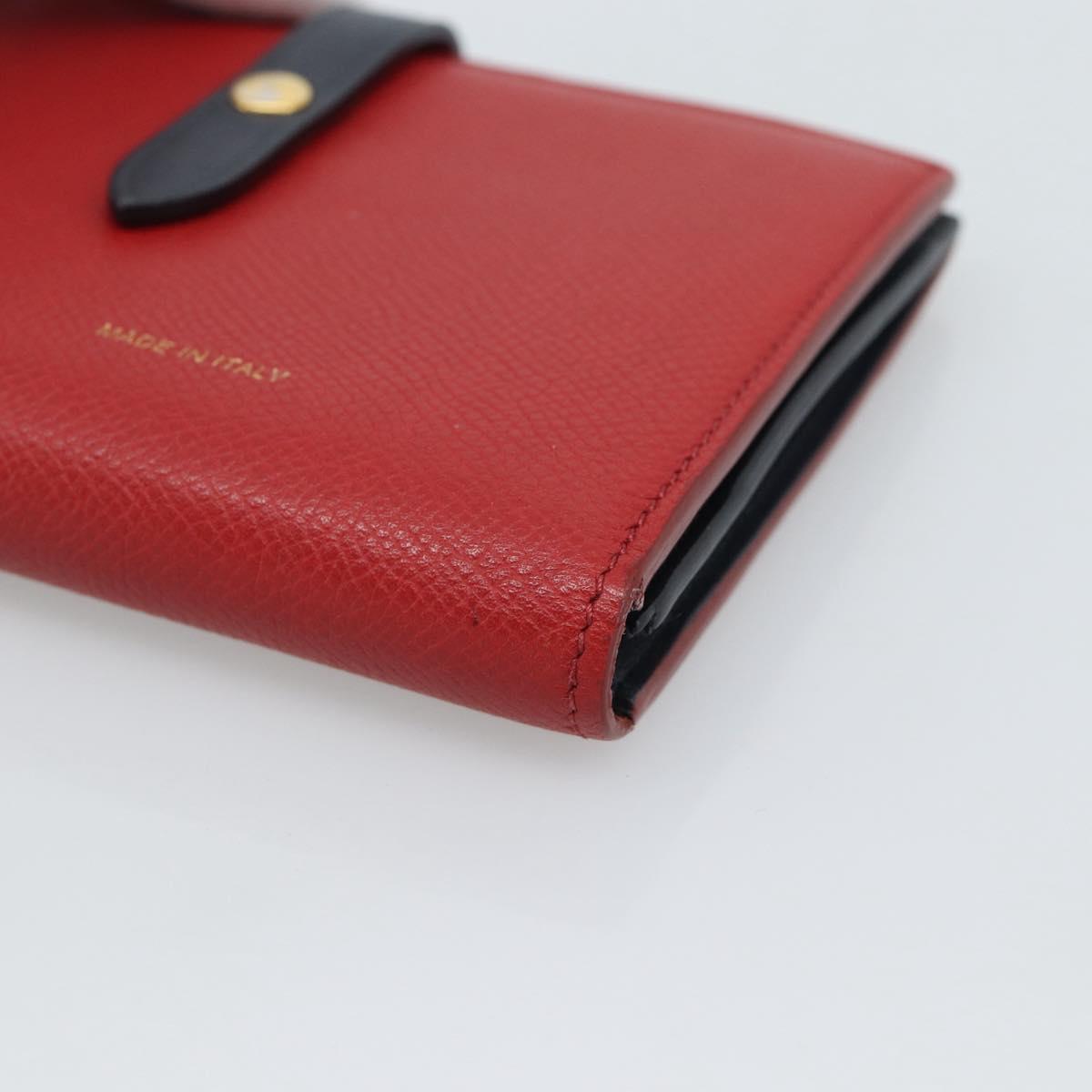 CELINE Large Strap Wallet Bifold Wallet Leather Red Gold Tone Auth ar14122A