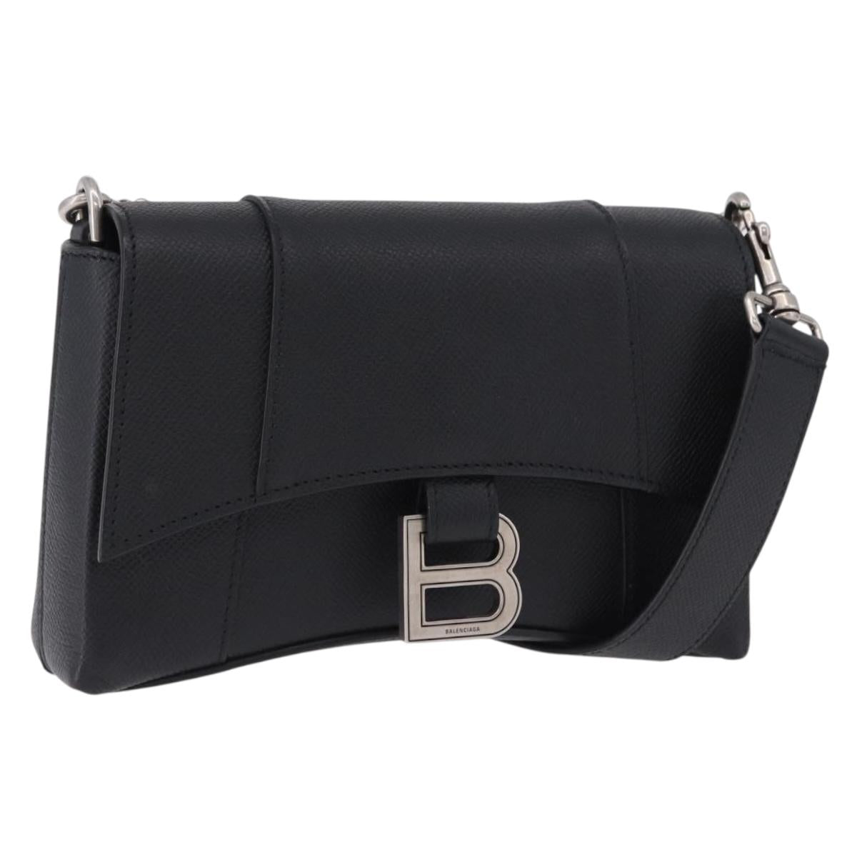 BALENCIAGA Downtown Shoulder Bag Leather Black Silver 736471 Auth ar14127M
