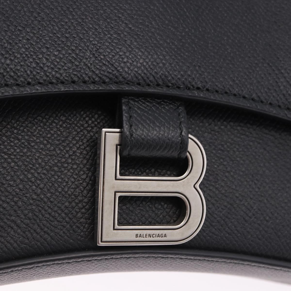 BALENCIAGA Downtown Shoulder Bag Leather Black Silver 736471 Auth ar14127M