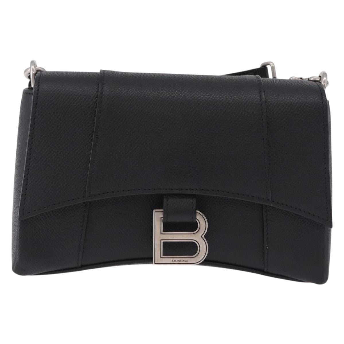 BALENCIAGA Downtown Shoulder Bag Leather Black Silver 736471 Auth ar14127M