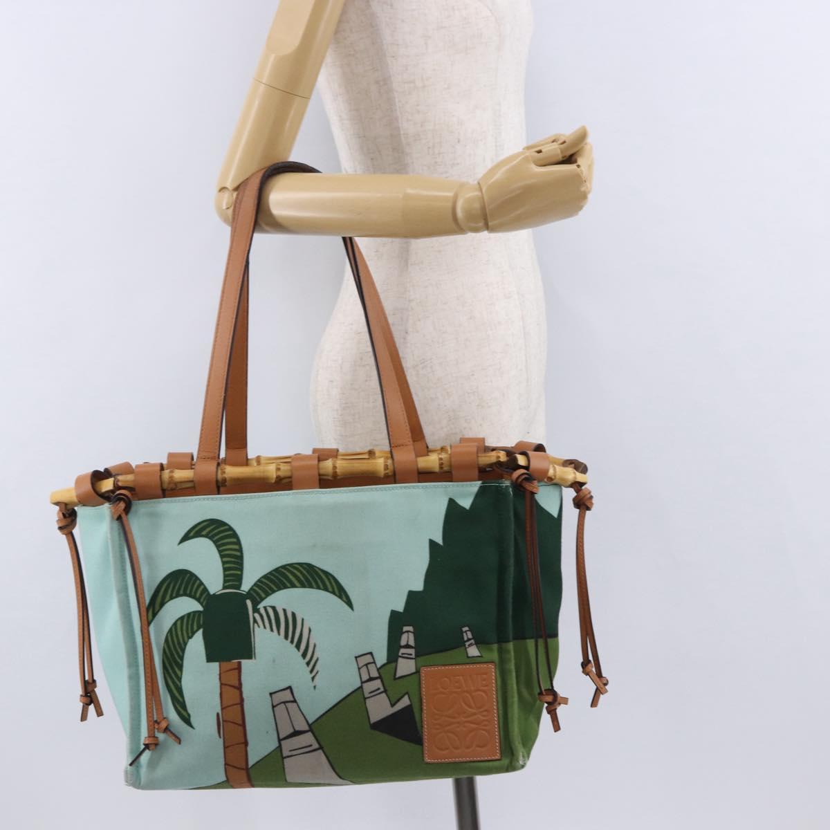 LOEWE KENPRICE cushion Tote Bag Canvas Green Brown Auth ar14130