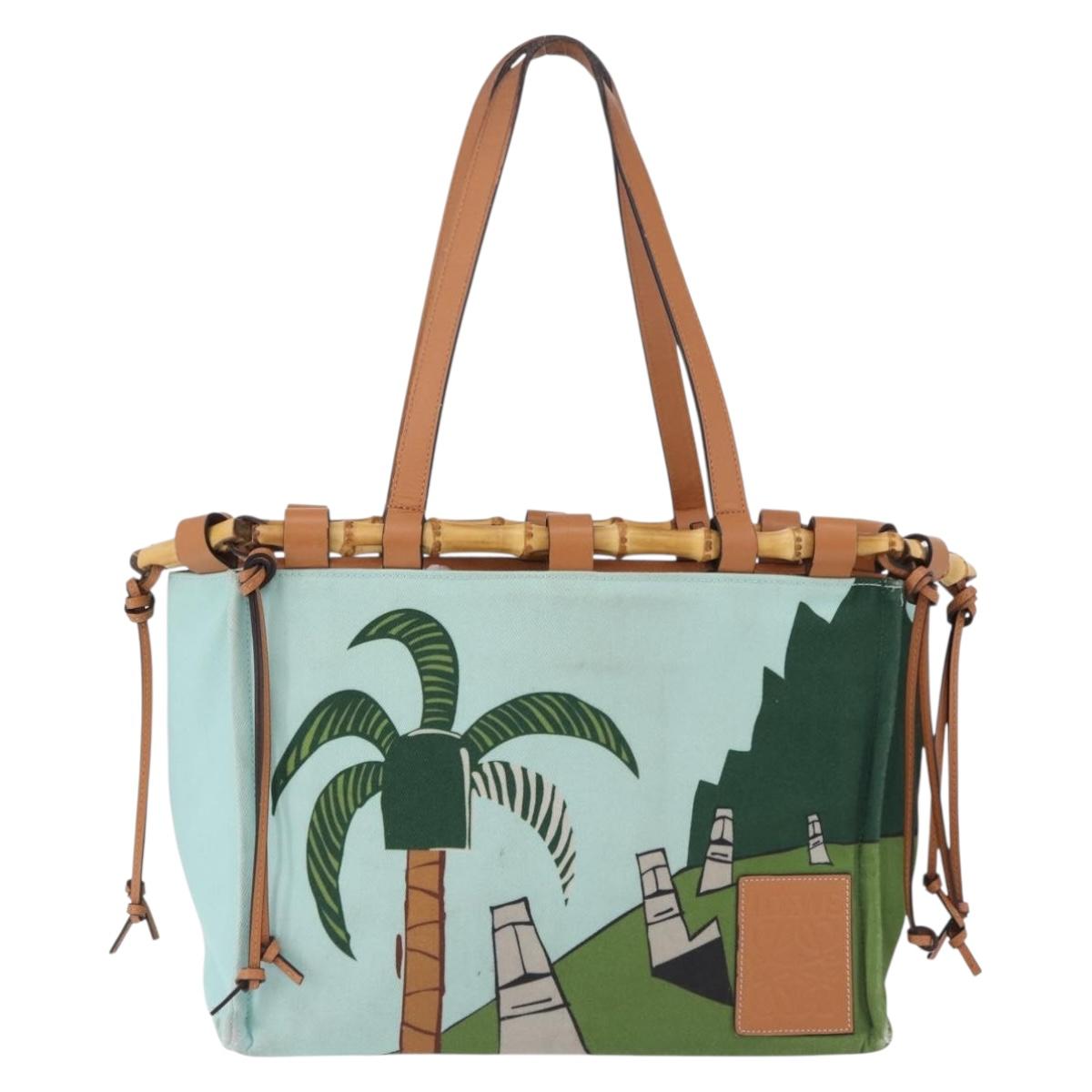 LOEWE KENPRICE cushion Tote Bag Canvas Green Brown Auth ar14130
