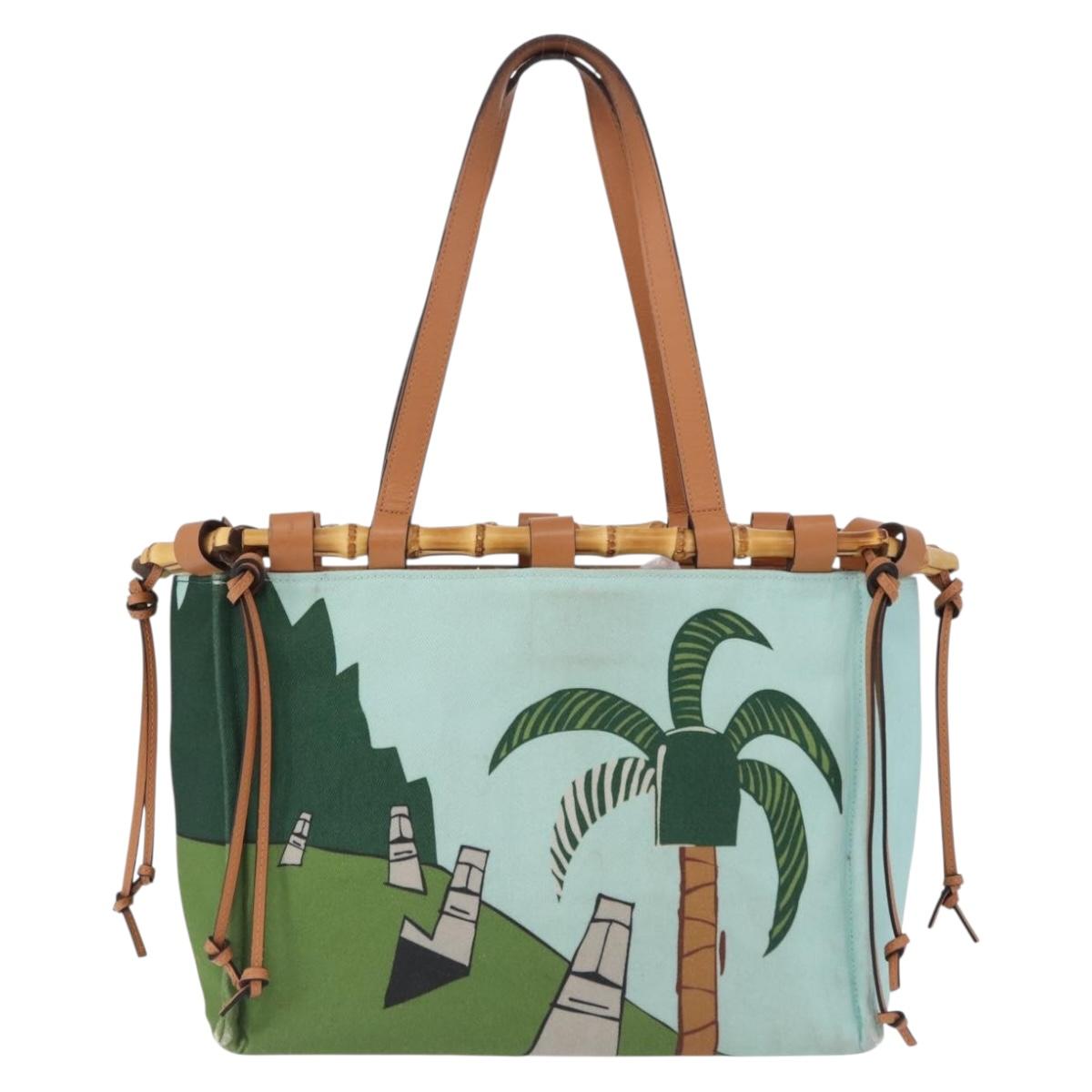LOEWE KENPRICE cushion Tote Bag Canvas Green Brown Auth ar14130