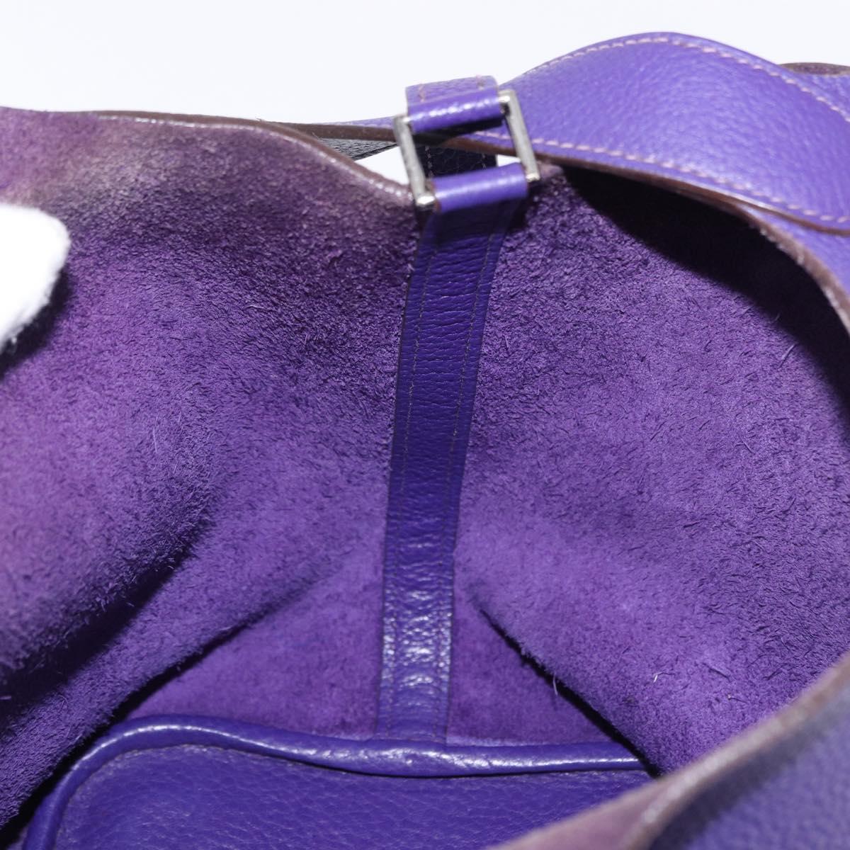 HERMES Picotan Lock MM Hand Bag Leather Purple Silver Auth ar14140SM