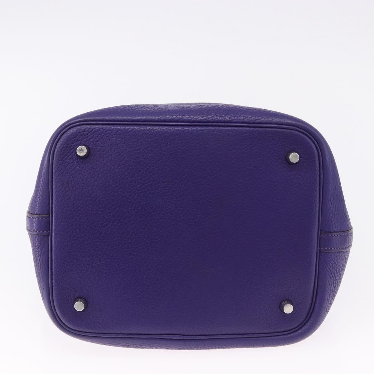 HERMES Picotan Lock MM Hand Bag Leather Purple Silver Auth ar14140SM