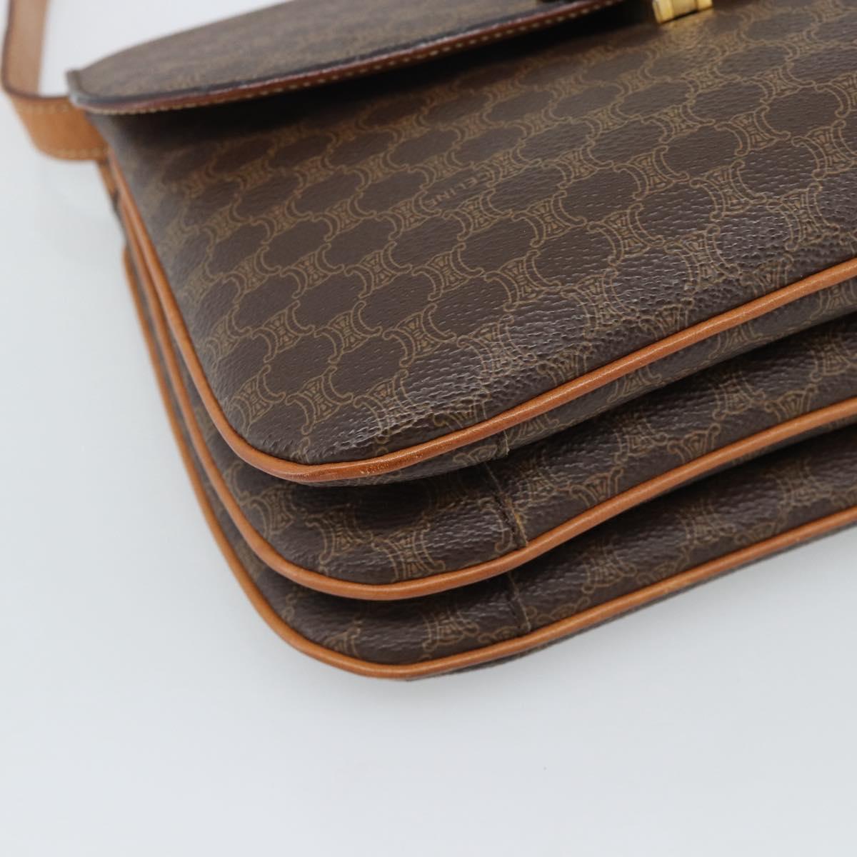 CELINE Macadam Shoulder Bag PVC Leather Brown Gold Tone Auth ar14141A