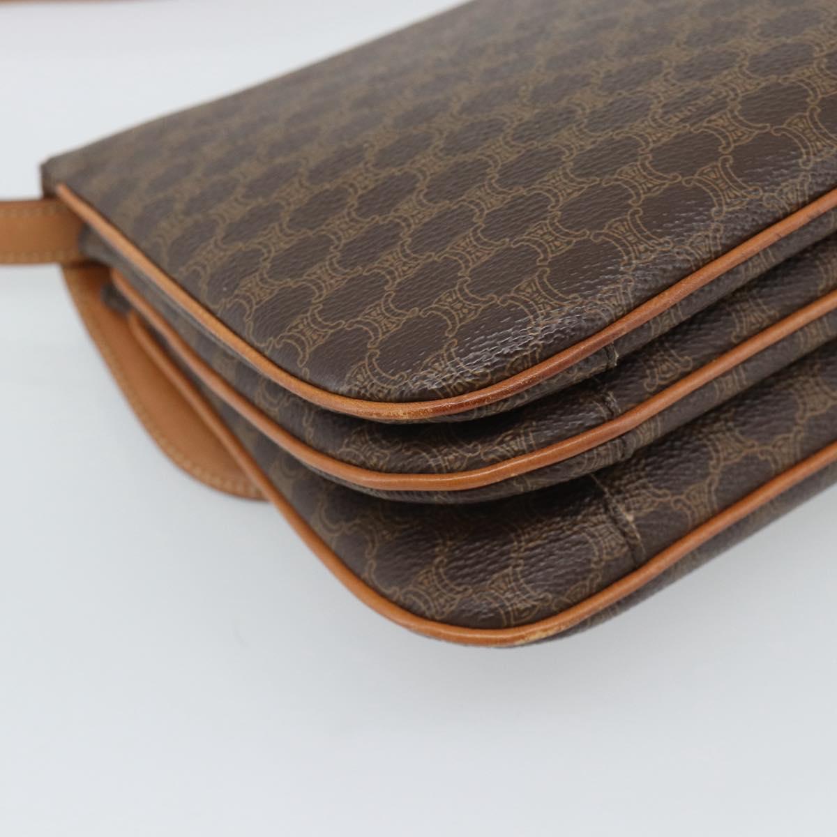 CELINE Macadam Shoulder Bag PVC Leather Brown Gold Tone Auth ar14141A