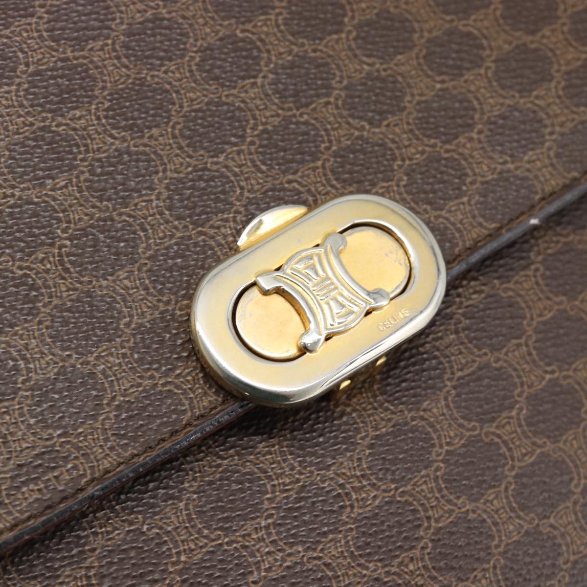 CELINE Macadam Shoulder Bag PVC Leather Brown Gold Tone Auth ar14141A
