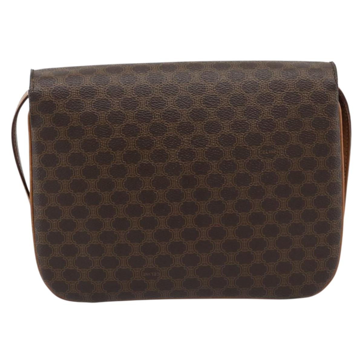CELINE Macadam Shoulder Bag PVC Leather Brown Gold Tone Auth ar14141A