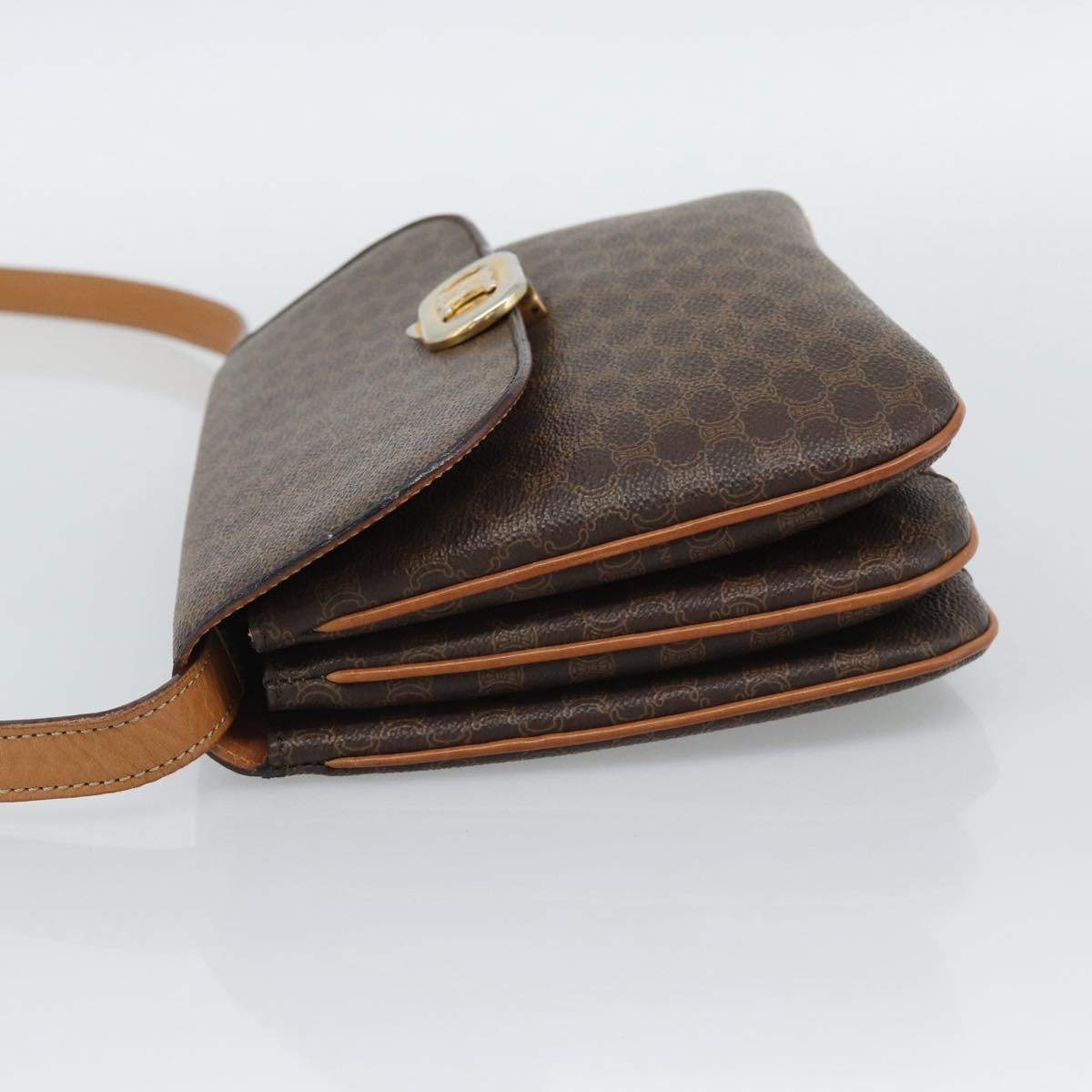 CELINE Macadam Shoulder Bag PVC Leather Brown Gold Tone Auth ar14141A